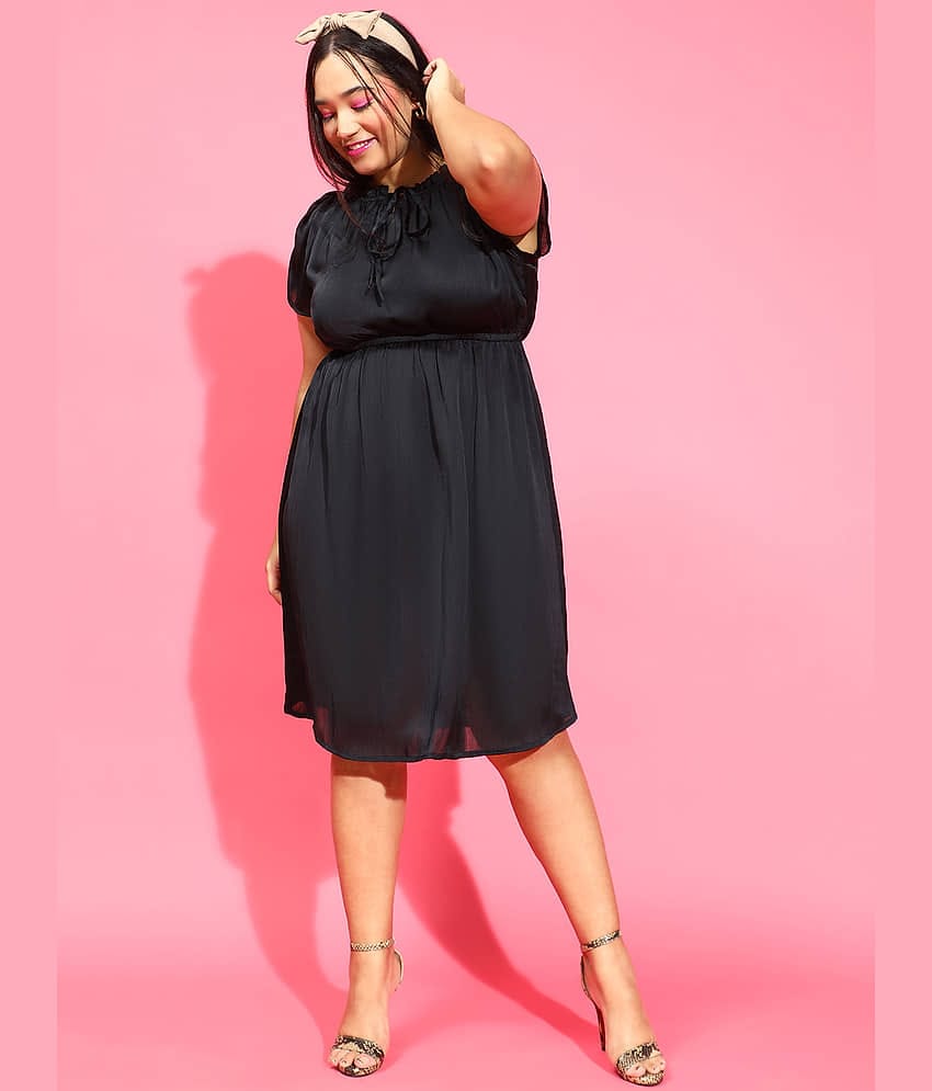 Oxolloxo Women Polyester Solid Fit & Flare Dress ( Black )