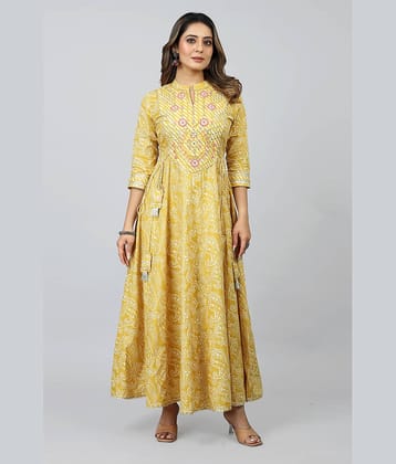 SARRAS Cotton Printed Anarkali Women's Kurti - Yellow ( Pack of 1 )