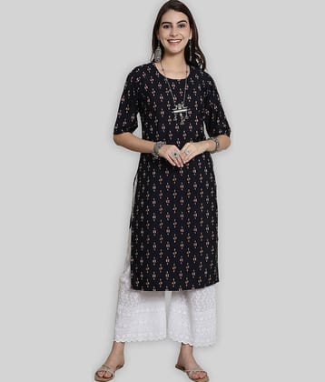 7Threads Crepe Printed Straight Women's Kurti - Black ( Pack of 1 )