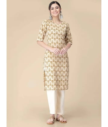 Etnicbasket - Cream Crepe Women's Straight Kurti ( Pack of 1 )