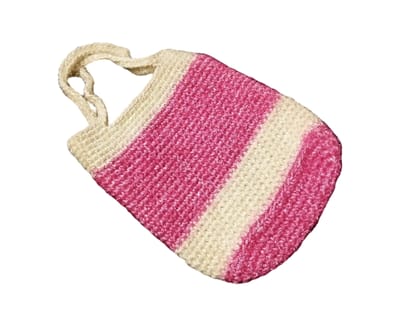 Stylish Handmade Crochet Handbag - Vibrant Pink & Off-White