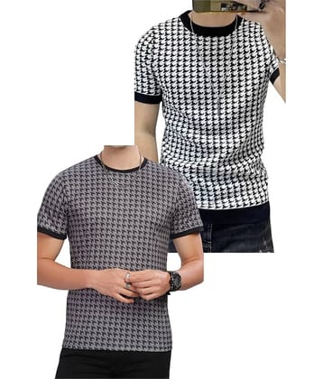 FABRIPPLE Polyester Regular Fit Self Design Half Sleeves Men's Round T-Shirt - Multicolor ( Pack of 1 )