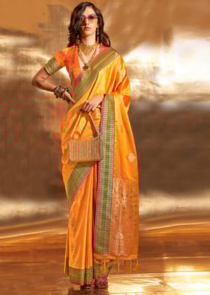 Sunshine Yellow Woven Banarasi Satin Silk Saree