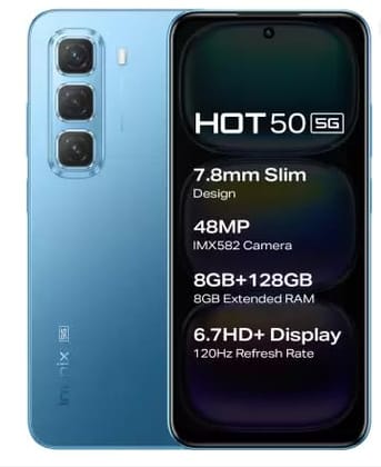 Infinix Hot 50 5G Smart Phone X6720, (Vibrant Blue, 128 GB) (8 GB RAM) Main Camera 48MP and 8MP Front, 17.02 cm (6.7 inch) HD+ Display
