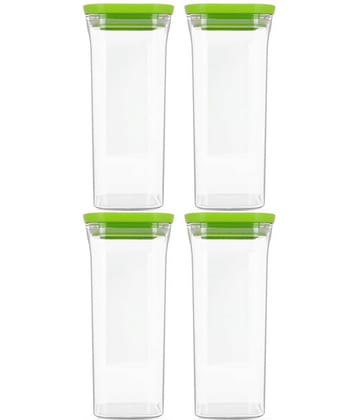 HomePro - Square Container | Airtight | Silicone Cap | Green | Plastic Utility Container | Set of 4 - 1500 ml