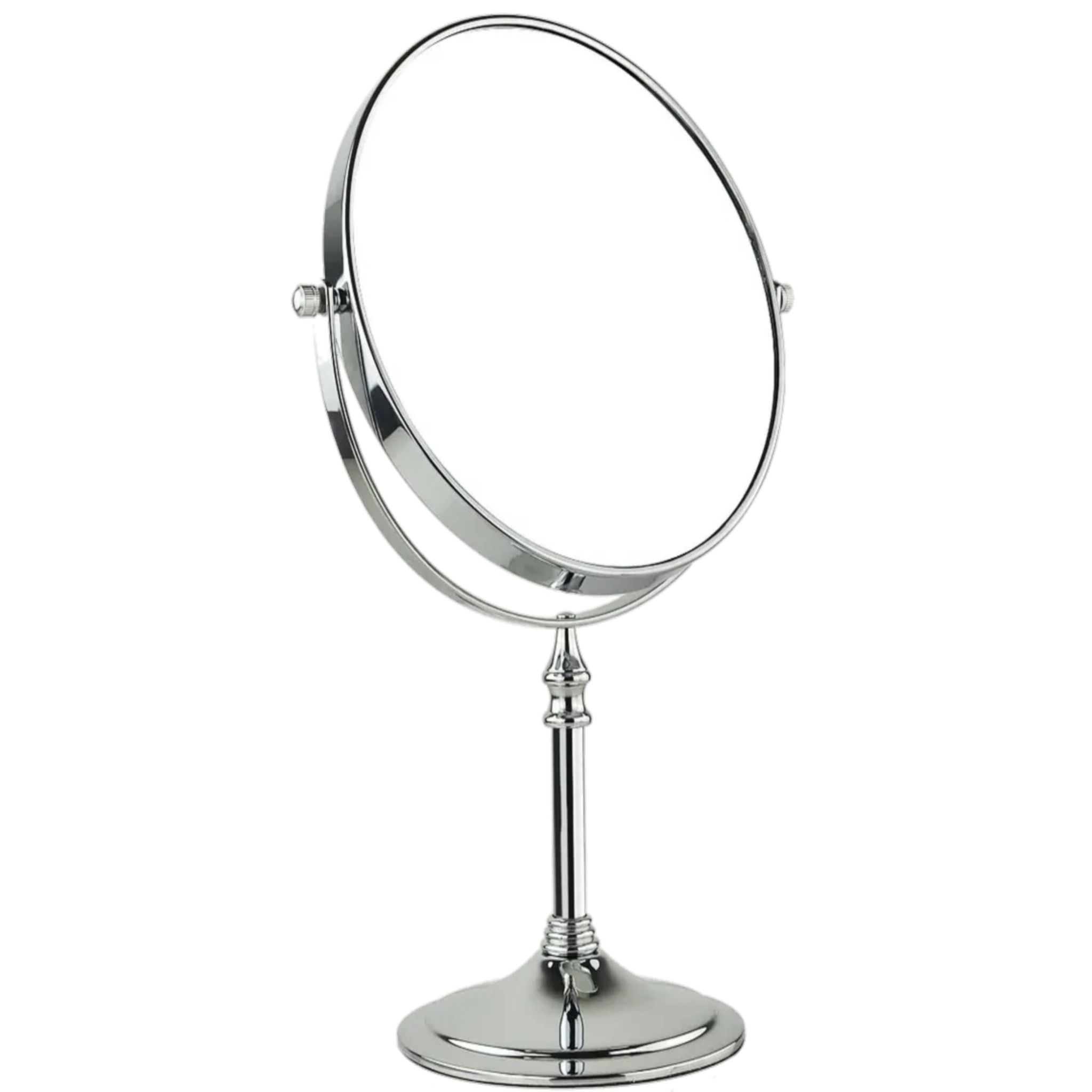 FLEXER Dual Sided Magnifying Tabletop Mount Oval Plastic Frame Mirror 5X And 1X Make Up Mirror Portable Table Mirrors With Stand For Woman&Man Chrome Finish (Silver) FLEXER Dual Sided Magnifying Tabletop Mount Oval Plastic Frame Mirror 5X And 1X Make Up 
