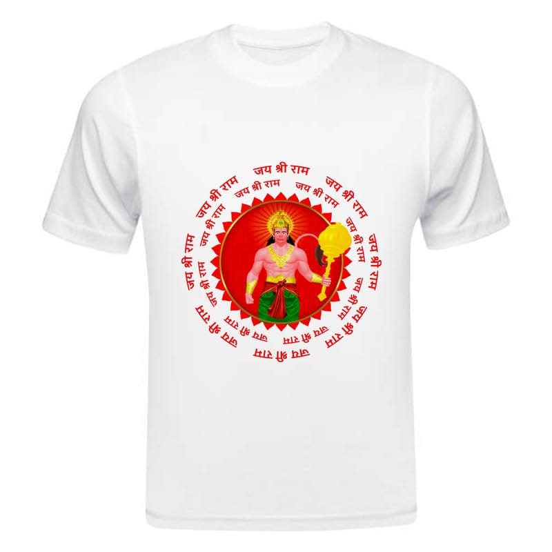 TERA MERA GIFT, Shri Hanuman Jayanti Graphic T-Shirt, White Polyster, Religious Festival Design AA8