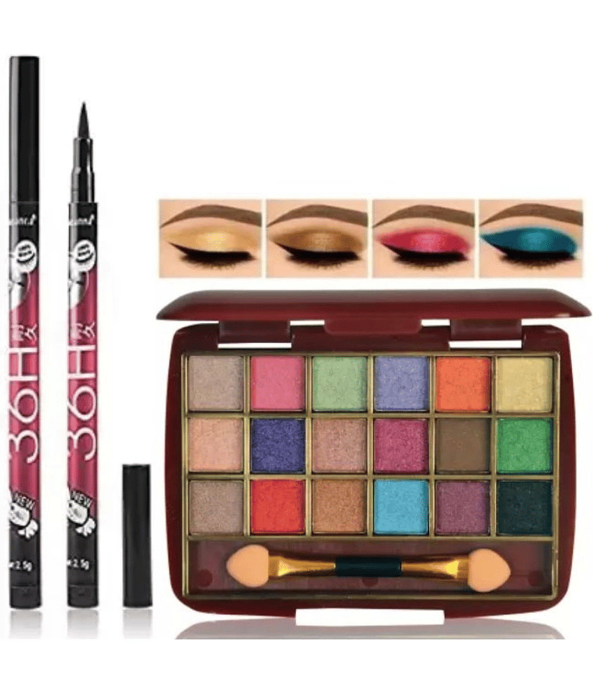 swenky 18 color shimmer eyeshadow with waterproof eyeliner (Pack of 3)