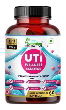 Humming Herbs UTI Wellness Essence 1100mg - Advanced 8-in-1 Urinary Tract Support Formula with Cranberry, D-Mannose, & Probiotics - Promotes Bladder Health & Immunity, 60 Capsules