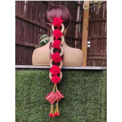Premium Red Floral Bridal Paranda Hair Accessory