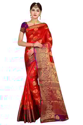 Narivastra Mango Border Peach Color Pure Banarasi Silk Saree