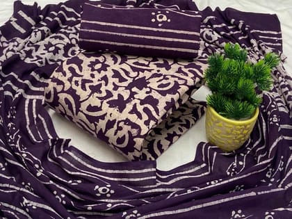 Soft Cotton Hand Blocked Wax Batik Dress Material (Unstitched)-2
