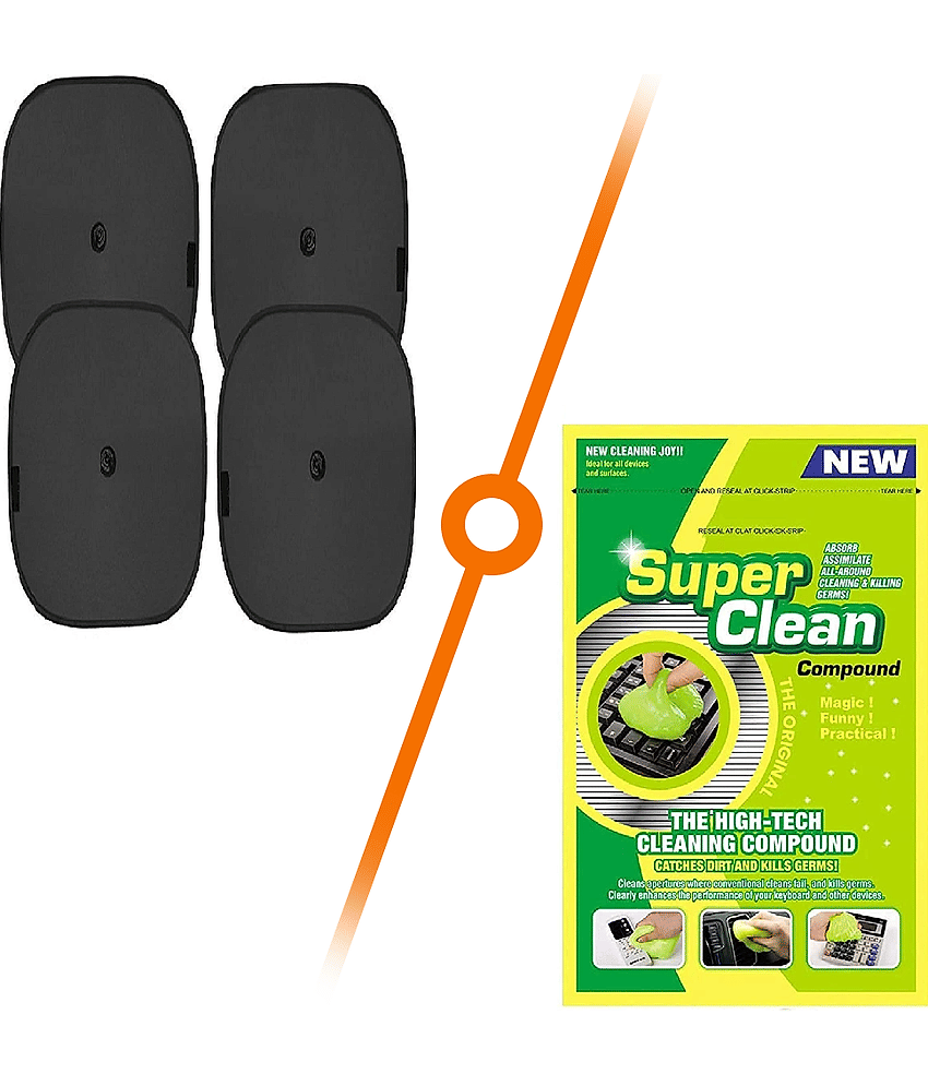 TANTRA Car Accessories Combo Kit with Car Sunshade 4pcs and Car Cleaning Gel Pouch