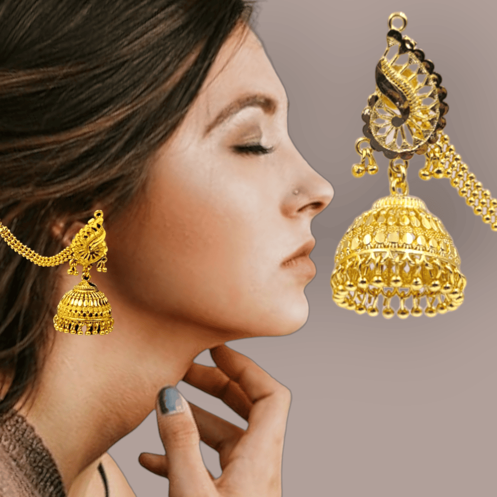 Opulent Gold-Plated Double Curtain Jhumka Earrings – Traditional Indian Bridal Jewelry for Special Occasions