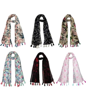 stolevilla Multi Printed Poly Cotton Yarn Stoles ( Pack of 6 )