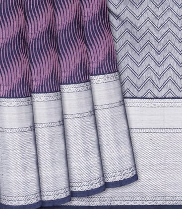 Lilac Handloom Kanchipuram Silk Saree With Chevron Motifs-Lilac-Lilac