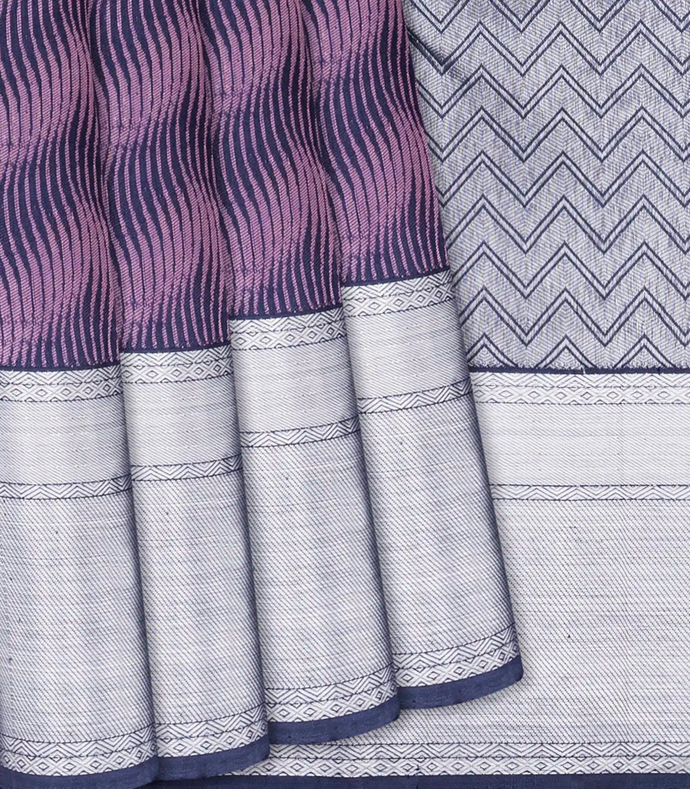 Lilac Handloom Kanchipuram Silk Saree With Chevron Motifs-Lilac-Lilac
