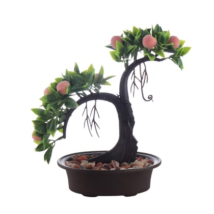 FOLIYAJ Artificial Shoe Horn Shaped Bonsai Peach Tree with Vase for Home Decor, Hangings,Living Room,Office