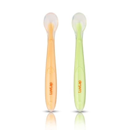 Luvlap Tiny Tot Slilicon Feeding Spoon Set -Ergonomic for Babies, Soft Silicone, Non-Toxic For 0+ Months - Yellow (19093)