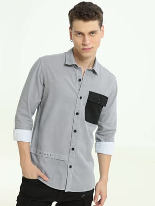 Grey contrast patch solid shirt-L