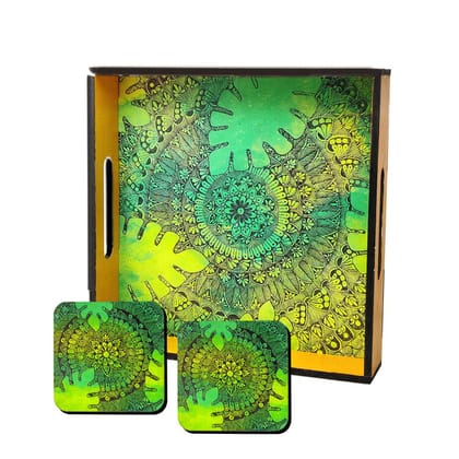 Pen Mandala on MDF Tray with Square Tea Coasters DIY Kit by Penkraft