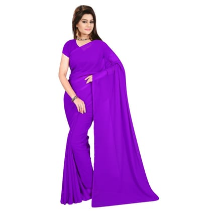 Generic Women's Georgette Plain Saree With Blouse (Purple, 5-6  Mtr)