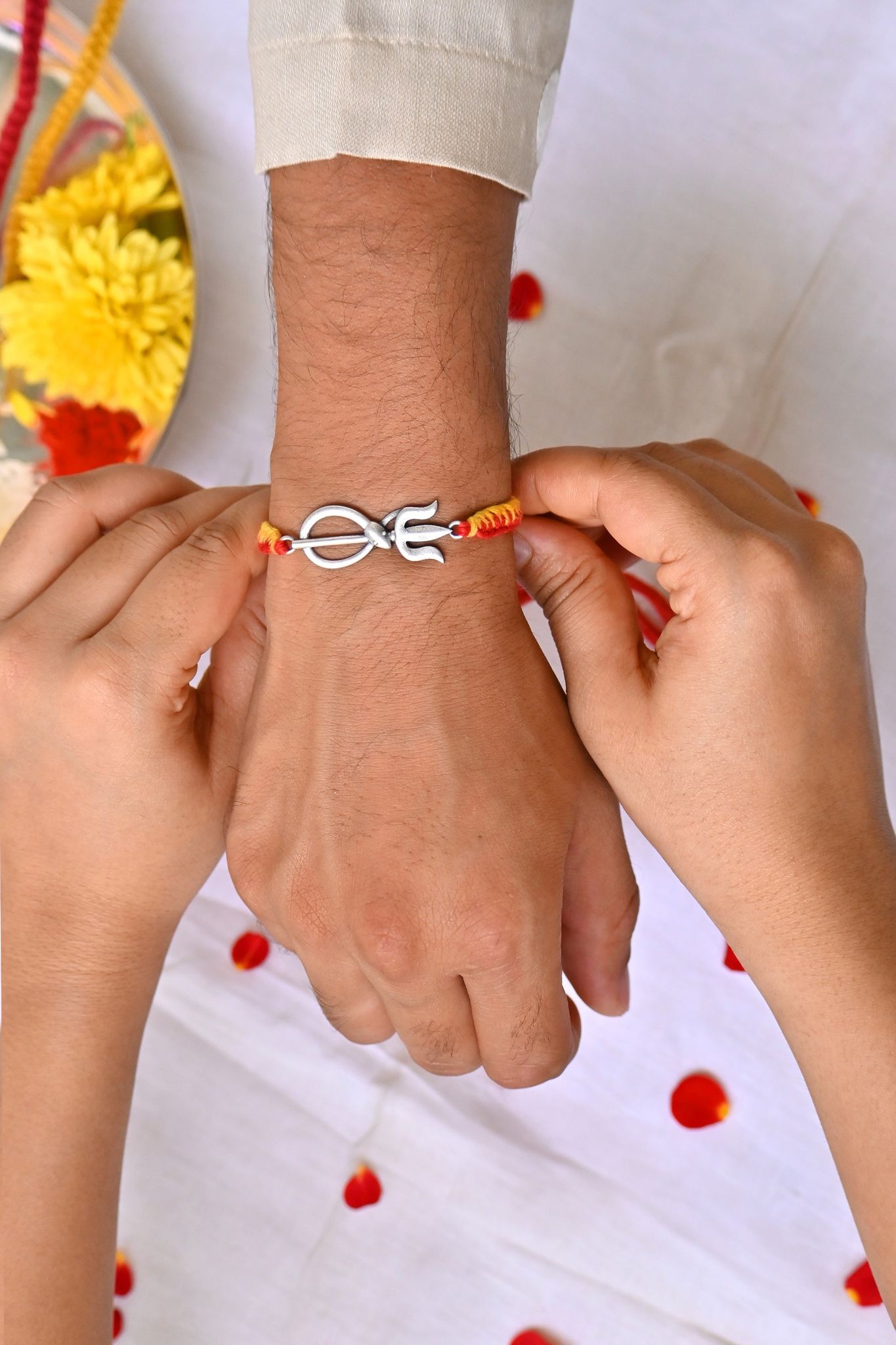 Fancy Trishul Silver Rakhi CHR058