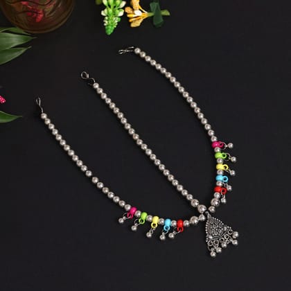Multi Color Oxidised Matha Patti (MTP342MLT)-Length: 16.50 CM x Width: 33.00 CM / Silver / Alloy With Good Quality Silver Plated