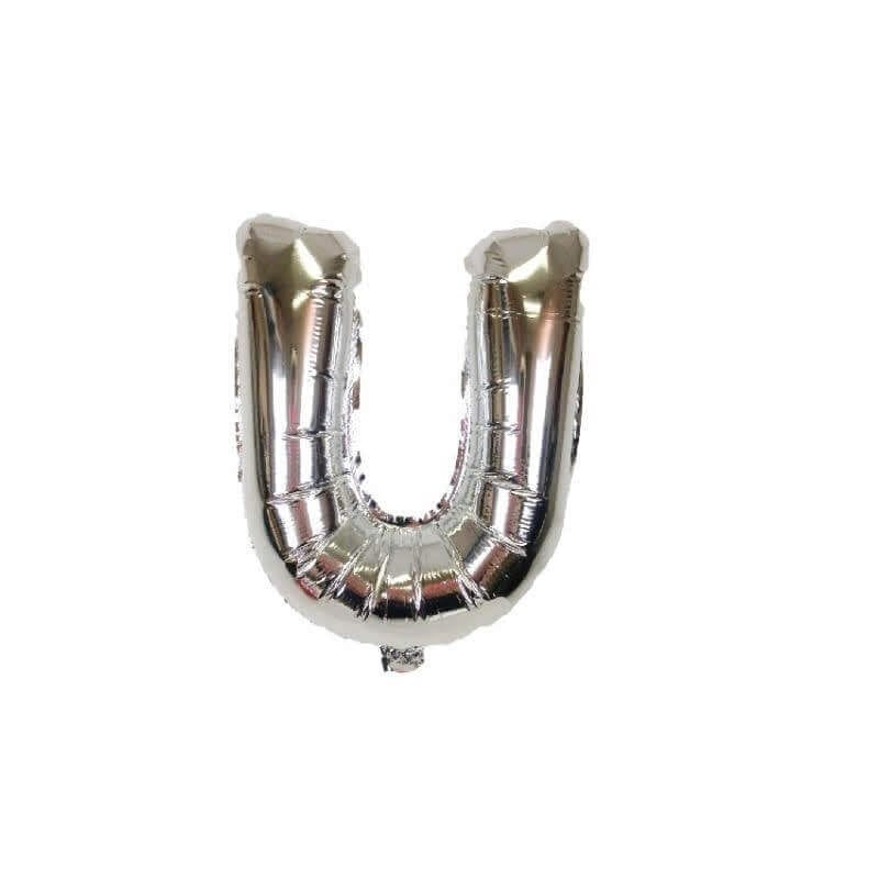 Letter U  Silver Foil Balloon - 16 inches - Air Filled - 1PC - Party and Festive Needs | Buy online on ZillyBuy