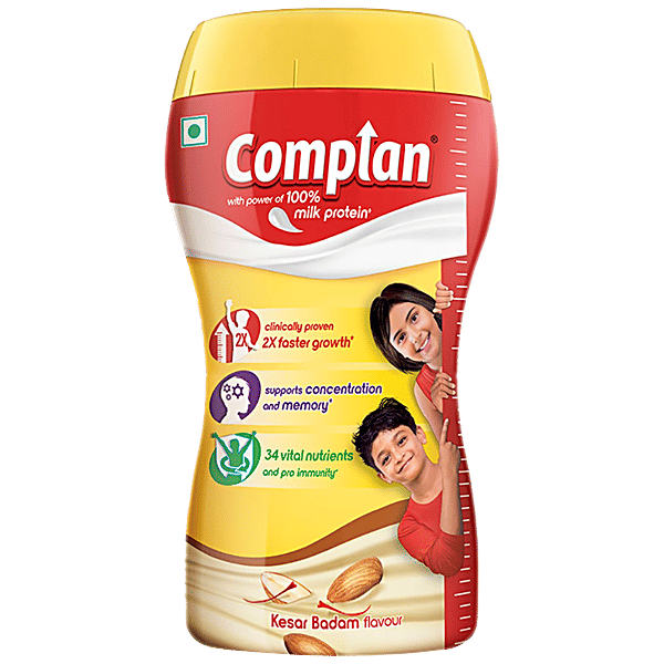Complan Nutrition & Health Drink - 2X Faster Growth, 34 Vital Nutrients, Kesar Badam, 500 g