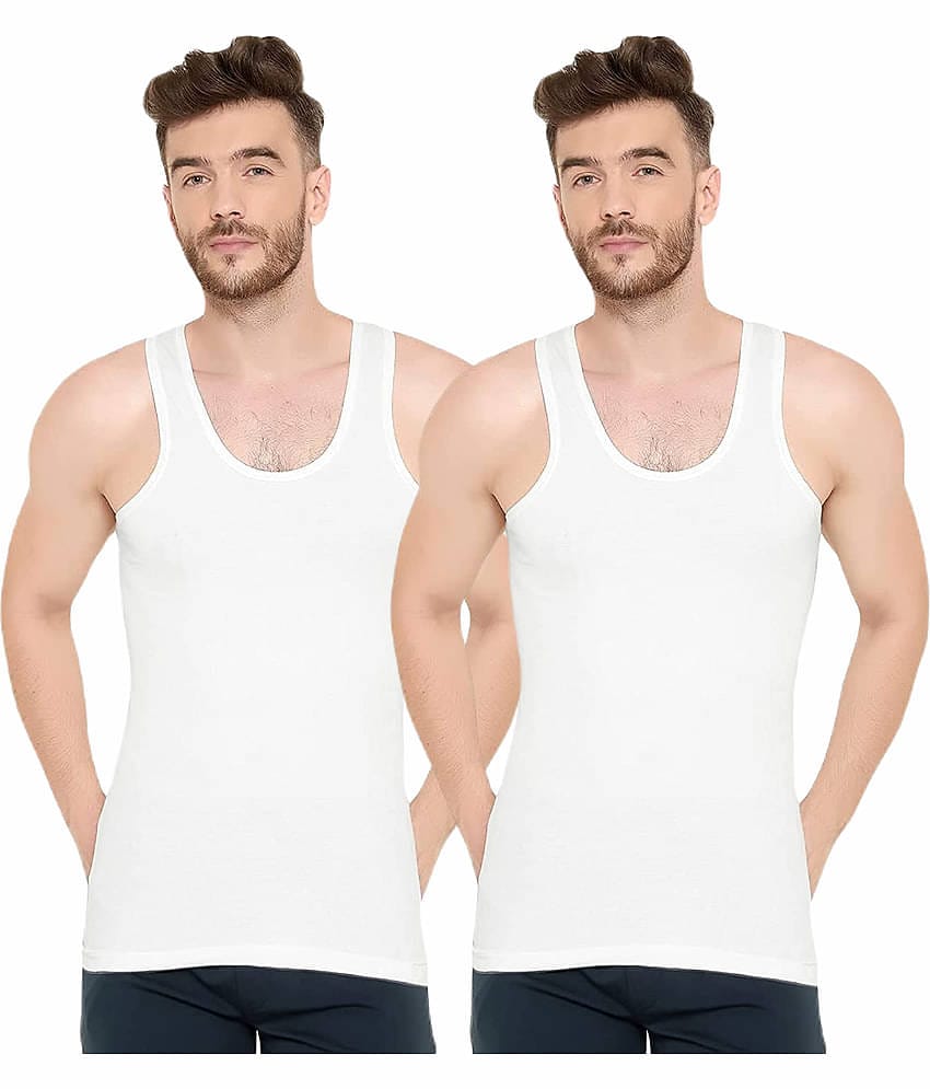 INNERO Pack of 2 Cotton Basic Vest For Men ( White )