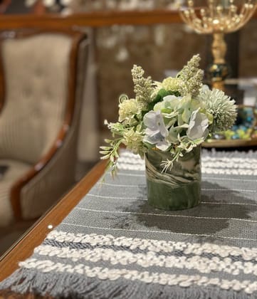 KRI India Distressed Grey White Lines Table Placemats|Set of 2 | Light Grey  | 12x17.5 inches  | Wash & Care | 100% Cotton | Handcrafted in India. 100% organic & natural.