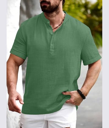 WEBRIC Light Green Cotton Blend Men's Shirt Style Kurta ( Pack of 1 )