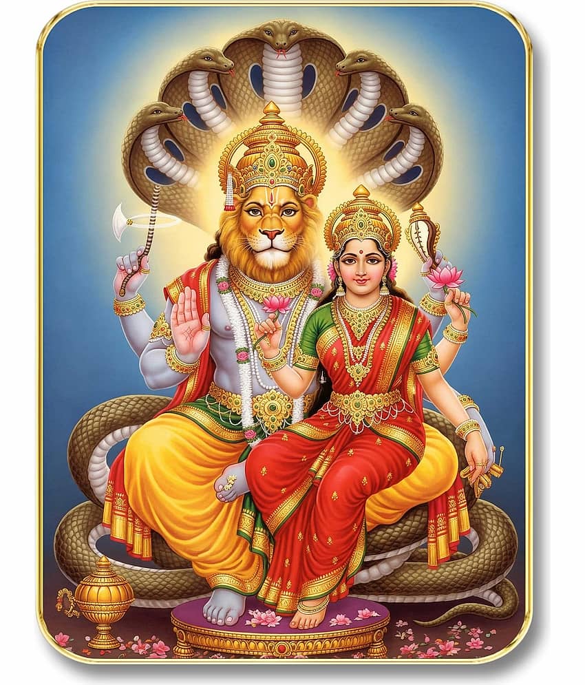 Livin'luxe Lakshmi Narasimha MDF Wall Art with Table Top Stand & Wall Hanging Hole