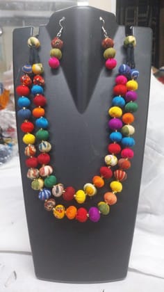 Multicolor Fabric Bead Necklace and Earring Set | Vibrant Ethnic Style | Casual & Festive