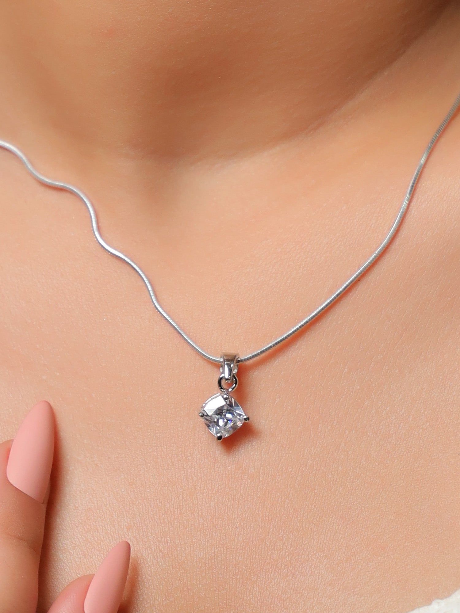 Radiant Solitaire Cushion Cut Pendant | Pure 925 Silver-Pendant