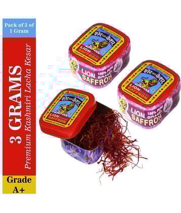 Lion Brand Premium Kashmiri Lacha Keshar for Pregnant Woman, Biryani, Sweets, Milk, Tea and Tilak 3 gm Pack of 3