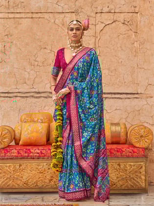 Royal Blue  Soft Silk Patola Printed Saree