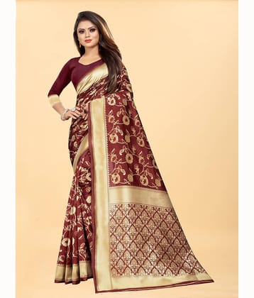 Gazal Fashions Banarasi Silk Embellished Saree With Unstitched Blouse Piece ( Pink )