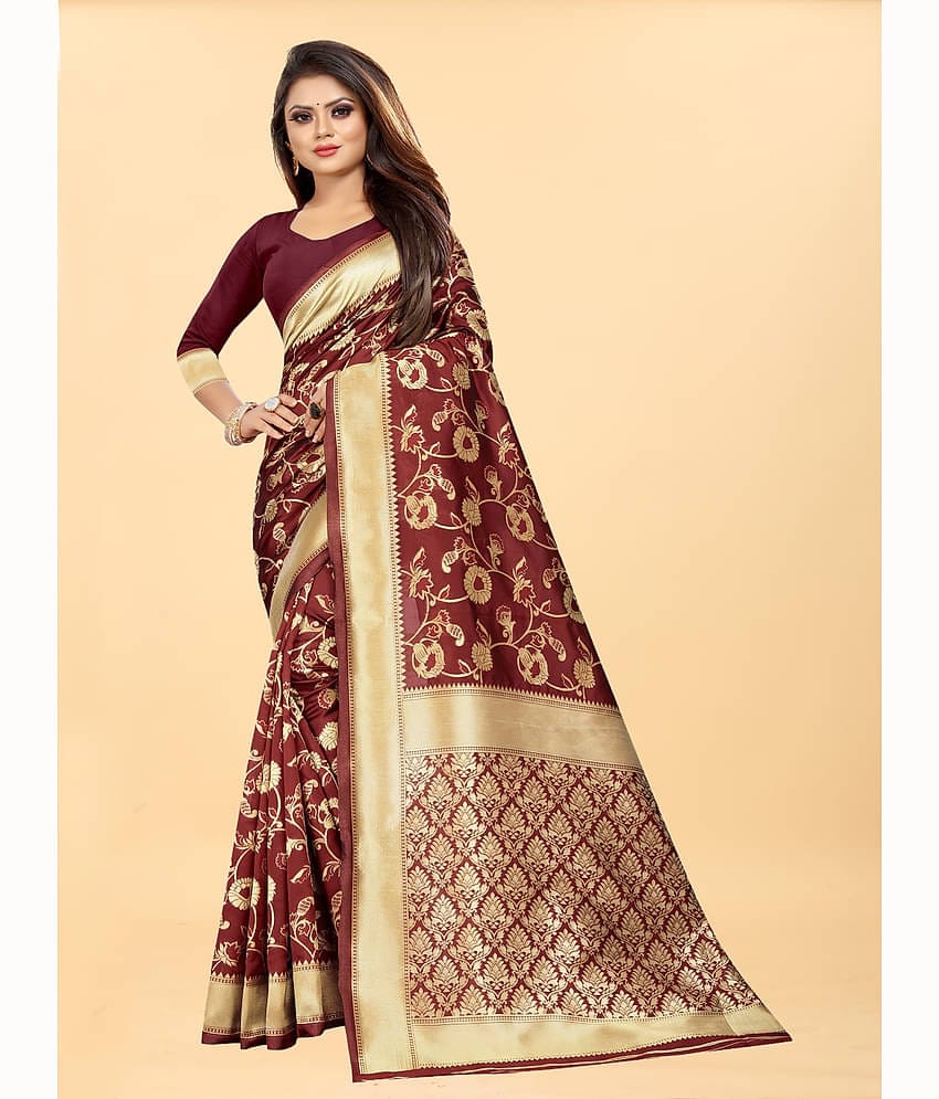 Gazal Fashions Banarasi Silk Embellished Saree With Unstitched Blouse Piece ( Pink )