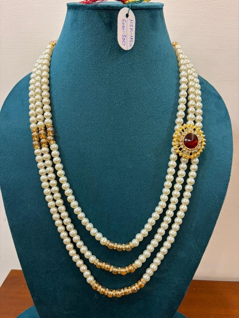 side brooch white moti swagat mala for barati