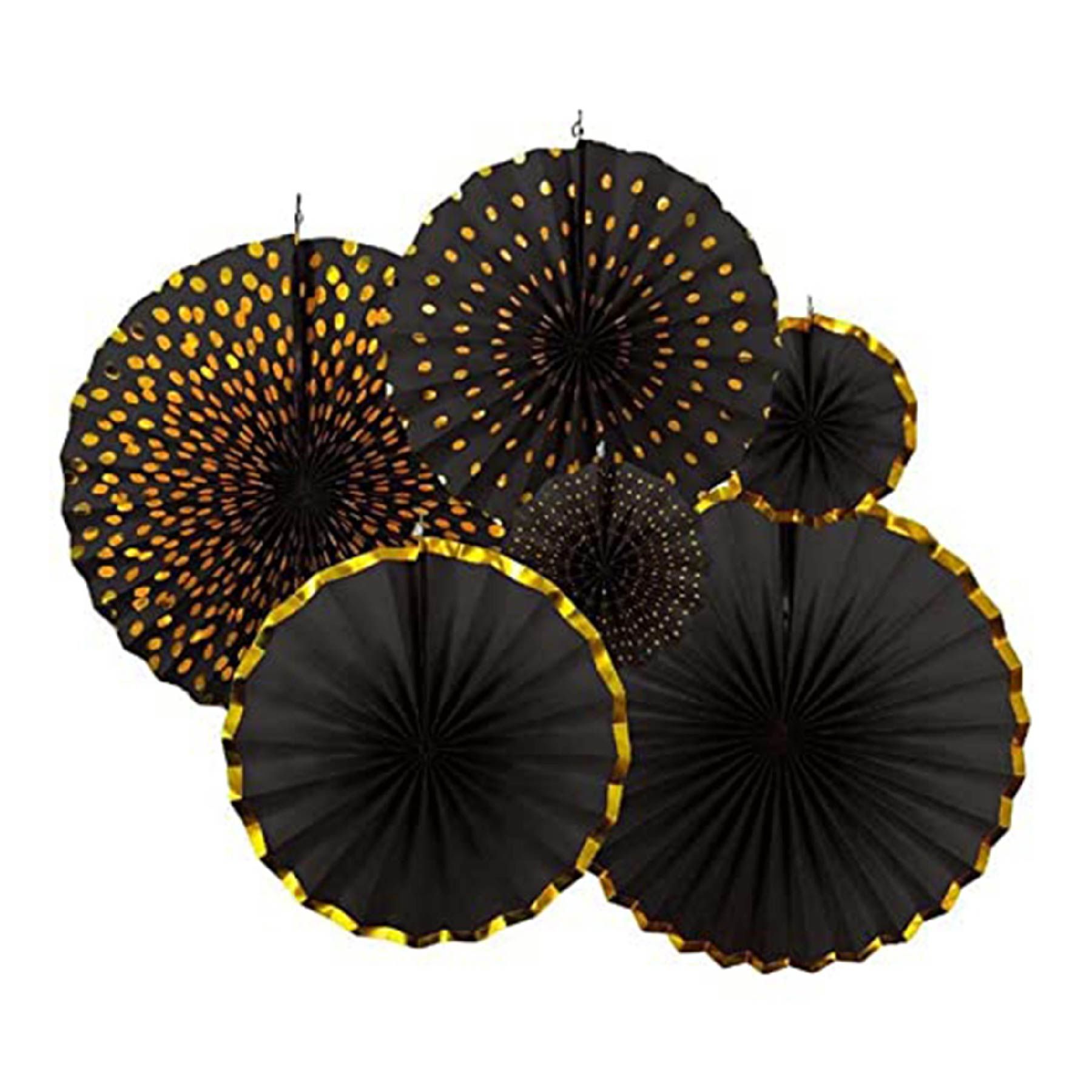 Black & Gold Paper Fans Set - 6PC