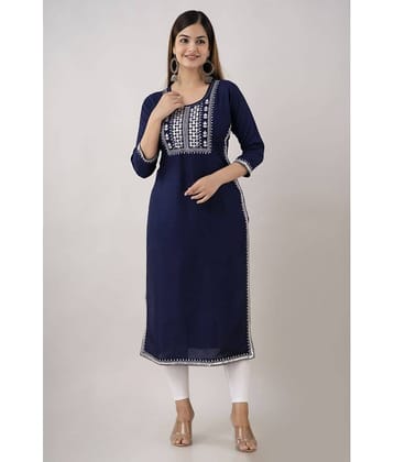 Kapadia - Navy Rayon Women's Straight Kurti ( Pack of 1 )