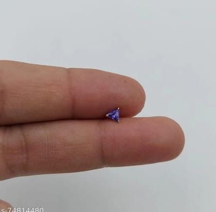 Beautiful Gold Plated Nose Pin Crytal Stone Three Tikona Blue Wedding Nose Ring Fashion Gift Jewellry Pack of 1