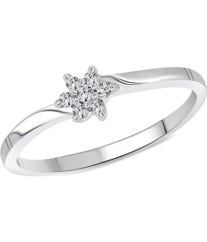 Vighnaharta Simply Flower Cz Silver And Rhodium Plated  Ring