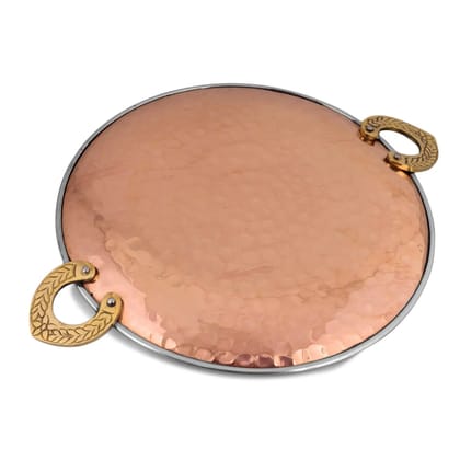 Copper Serving Platter Round With Brass Handles 14 Inch-7 inch