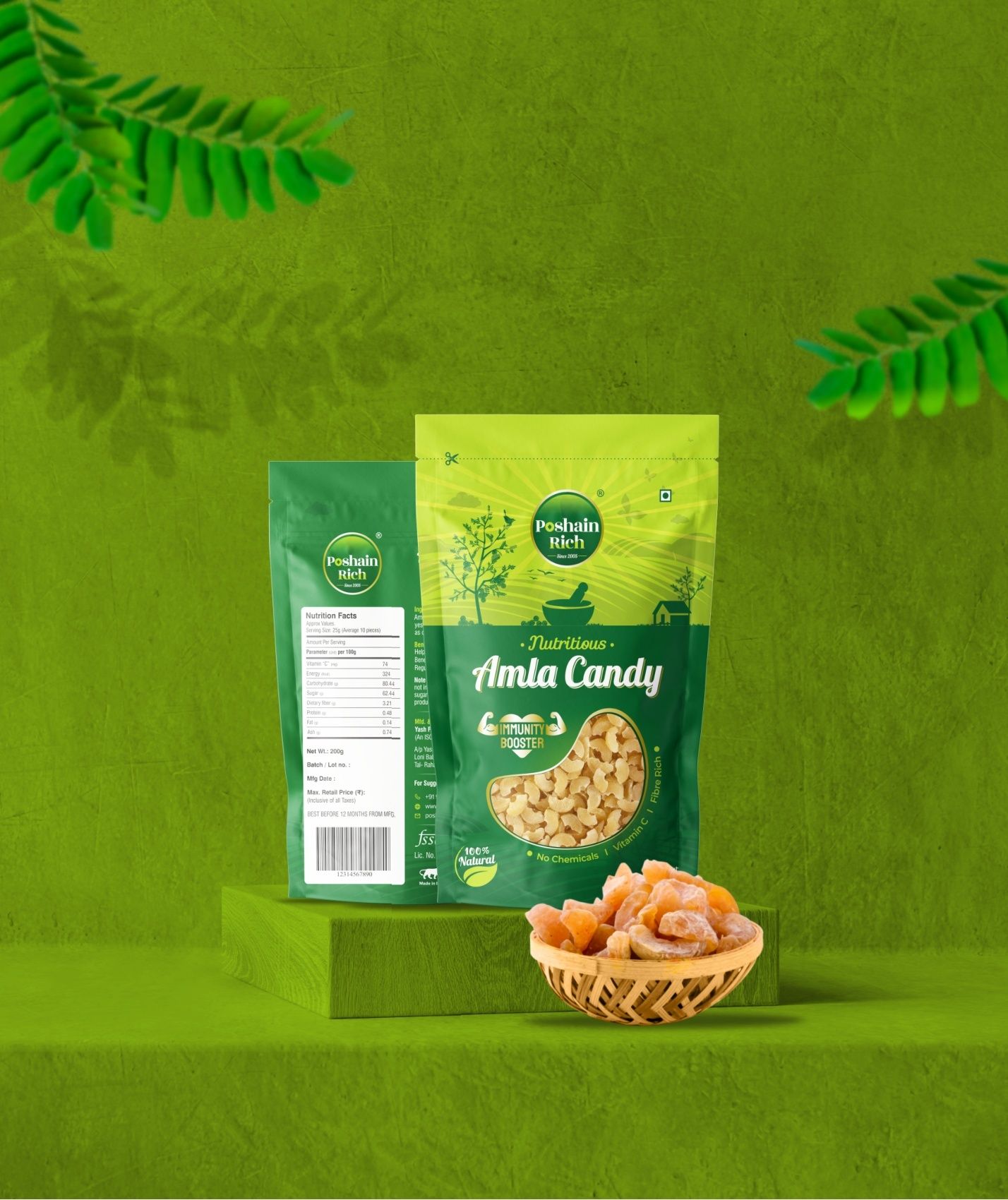 Poshain Rich Amla Candy (200g) | Nutritious Immunity Booster | 100% Natural Indian Gooseberry Sweet | Rich in Vitamin C & Fibre