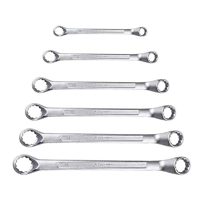 Eastman Bi-Hexagonal Ring Spanners - Shallow Offset - Crv Set Of 6 Pcs, Kit-07-60SD,Automotive Spanner Kit Chrome Vanadium Steel, Chrome Plated Ideal For Mechanical Work and Automotive Work (E-2007)