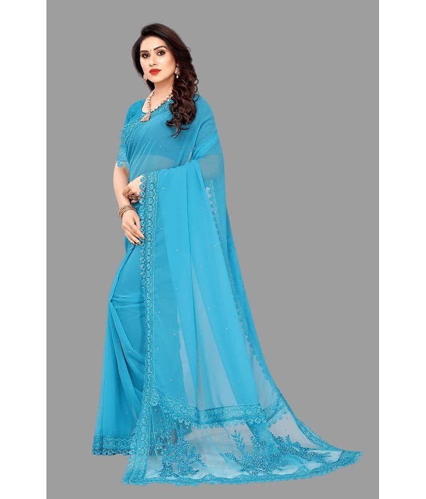 JULEE Georgette Embellished Saree With Unstitched Blouse Piece ( Grey )