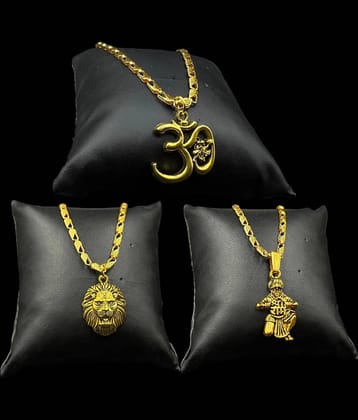 Charms Gold Religious Pendant With Chain ( Pack of 3 )